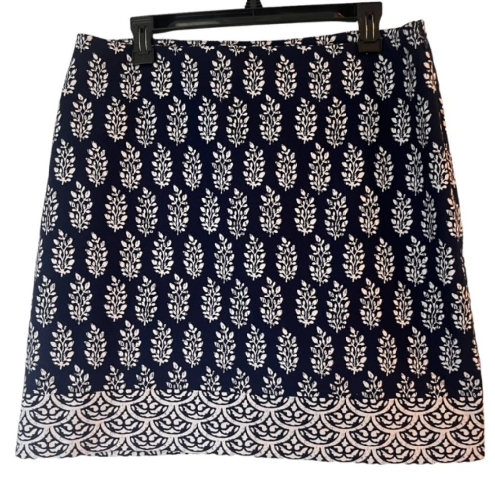 Talbots women's navy blue with white Printed Skirt Size 12 A-Line Side Zipper